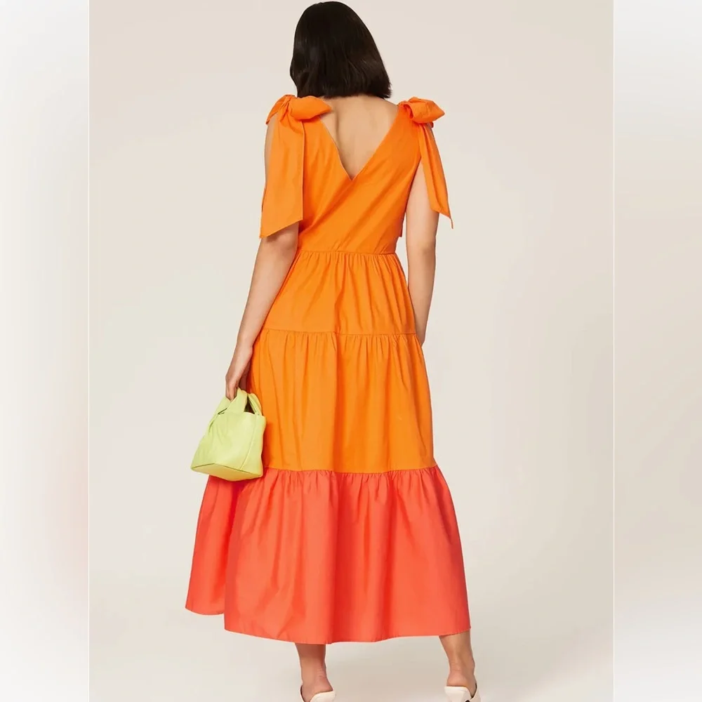 Color Me Courtney Louise Maxi Dress Orange Colorblock Vibrant Tangerine Citrus 8 - Picture 3 of 16